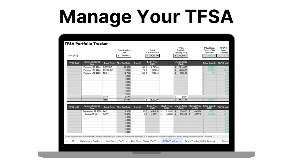 🇨🇦 - All In One 2026 Finance Tracker (Net Worth, TFSA, Stocks, Shared Expenses, and Budget Template)