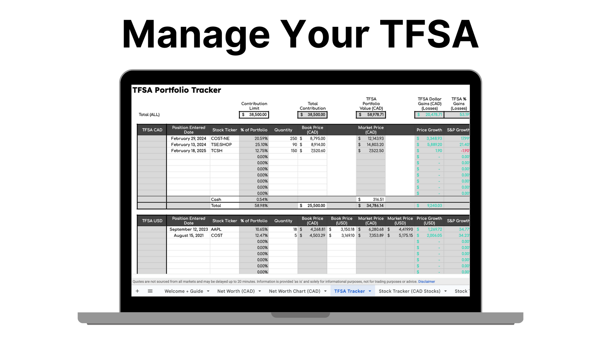 🇨🇦 - All In One 2026 Finance Tracker (Net Worth, TFSA, Stocks, Shared Expenses, and Budget Template)